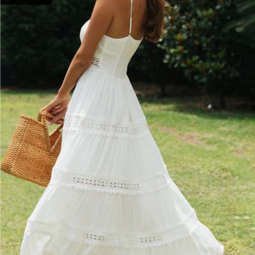 Nordstrom White Poplin Tiered Comfy Cotton Summer Dress with Adjustable Straps …